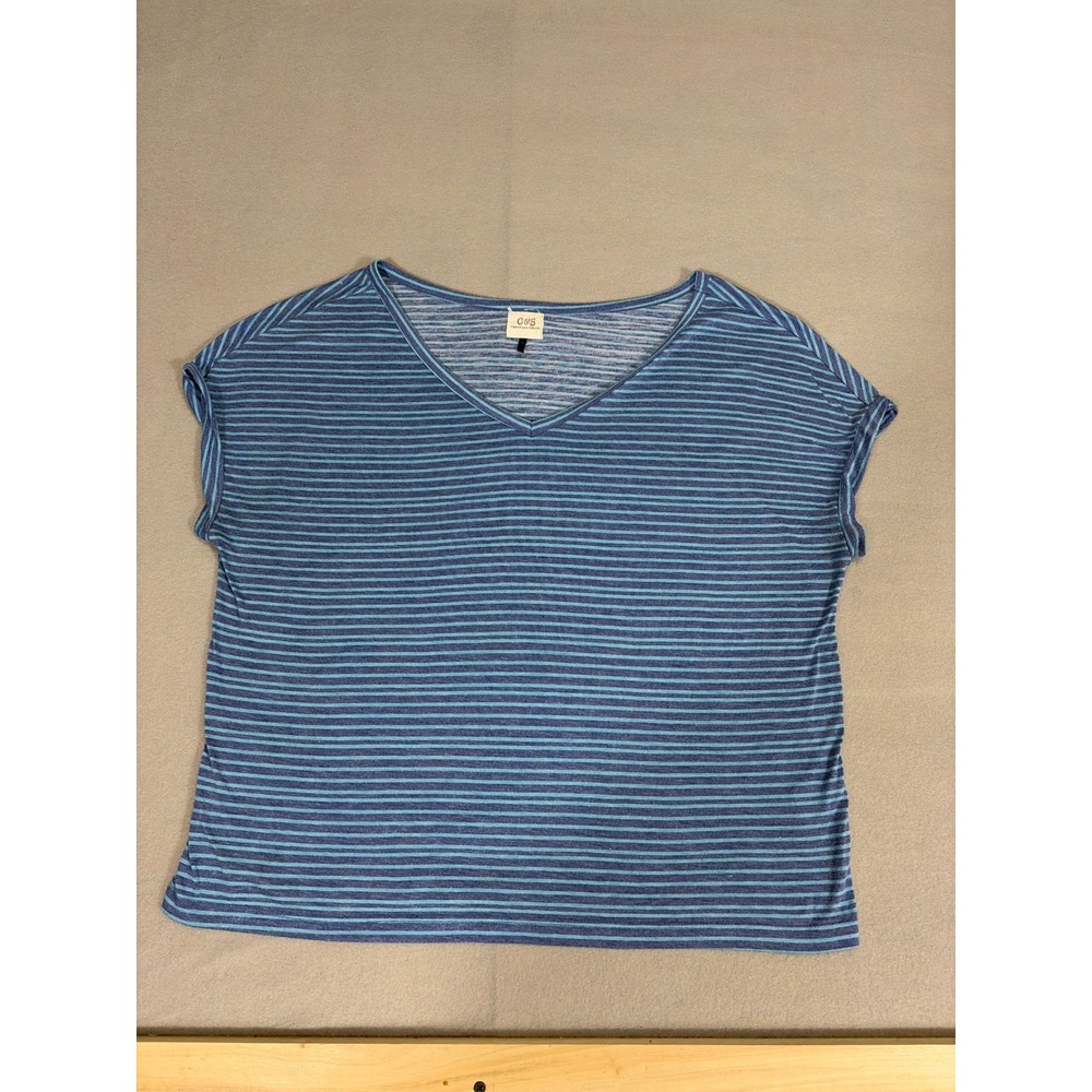 Check and Stripe Womens Blue Horizontal Striped V-Neck Cap Sleeve Tee Large